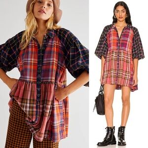 We The Free Plaid Button-Down Top in Red and Pink